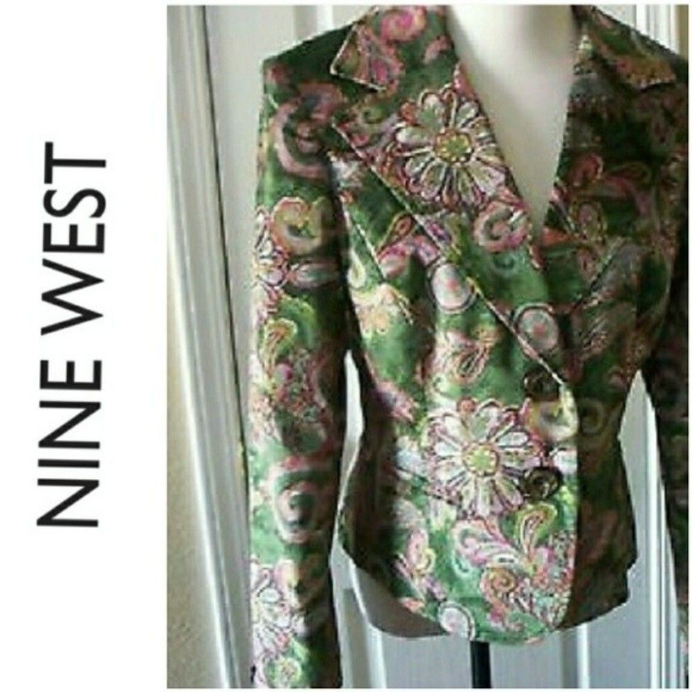 Y2K RETRO CORDUROY BLAZER GREEN PURPLE PAISLEY TAILORED COAT WOMENS SIZE 10